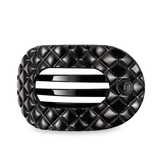 Jet Black Quilted Large Flat Round Hair Clip