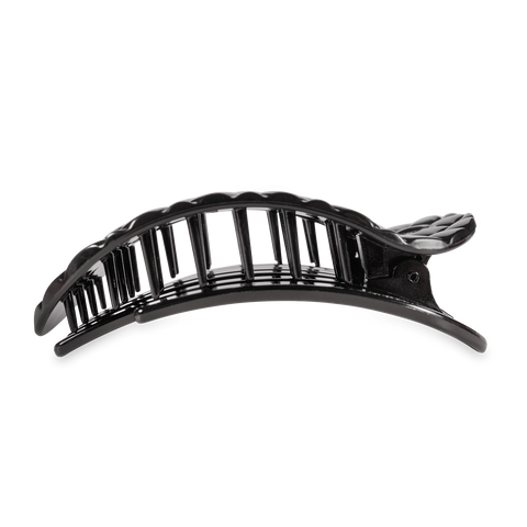Jet Black Quilted Large Flat Round Hair Clip