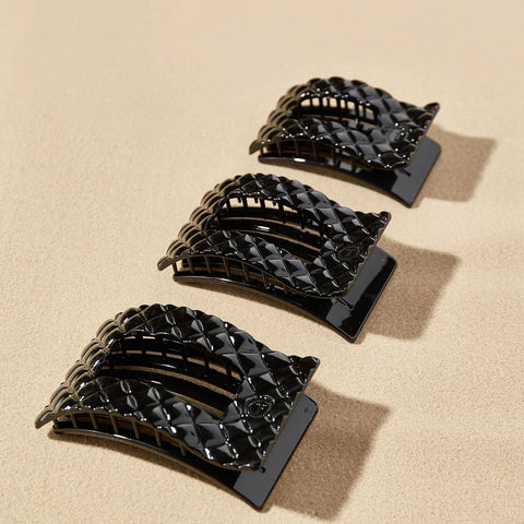 Jet Black Quilted Large Flat Rectangle Hair Clip