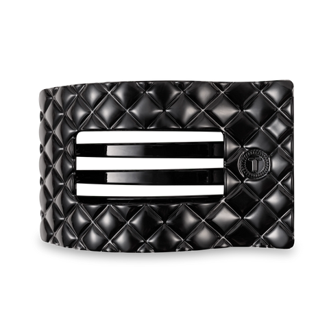 Jet Black Quilted Large Flat Rectangle Hair Clip