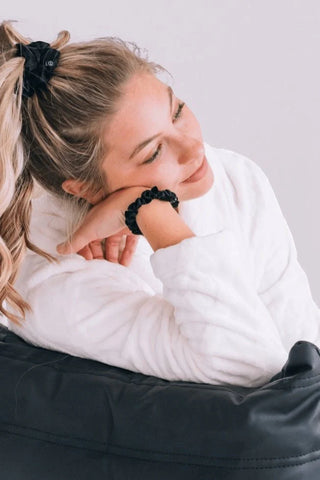 Jet Black Small Silk Scrunchies