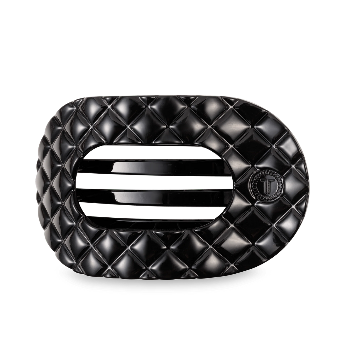 Jet Black Quilted Large Flat Round Hair Clip