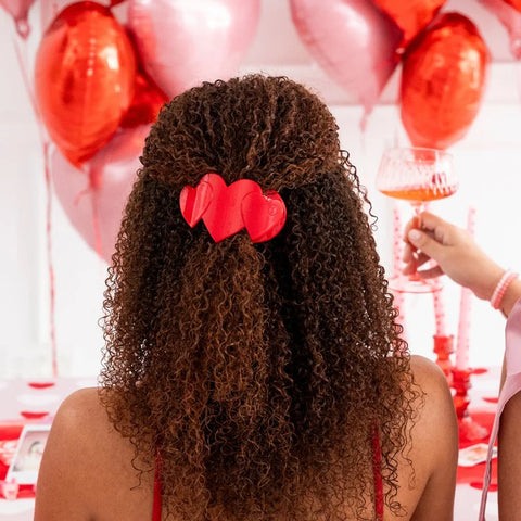 Red Heart to Heart Medium Flat Hair Clip